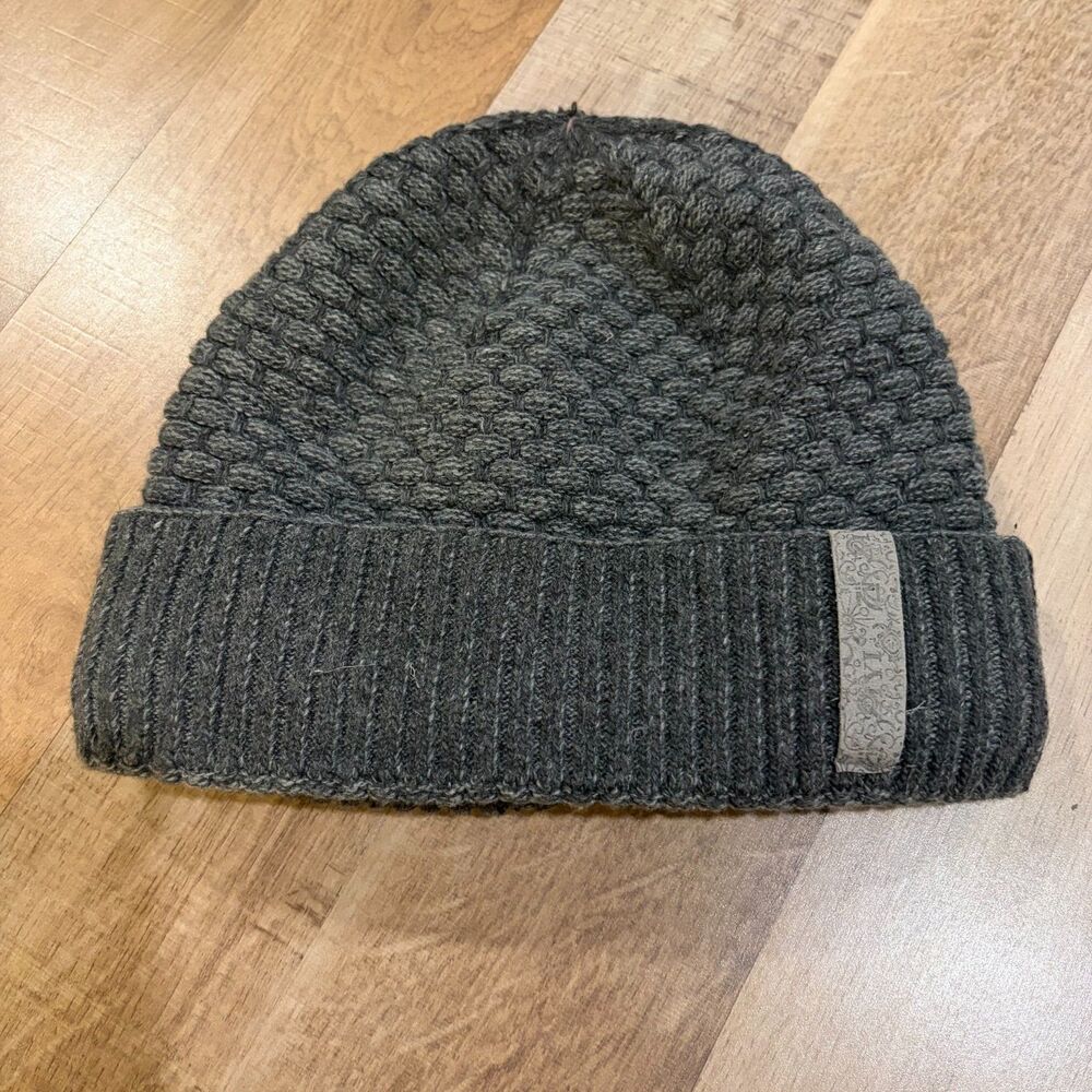 Charcoal Gray Fleece Lined Beanie Chunky Knit Wool Blend Winter Hat-Cozy